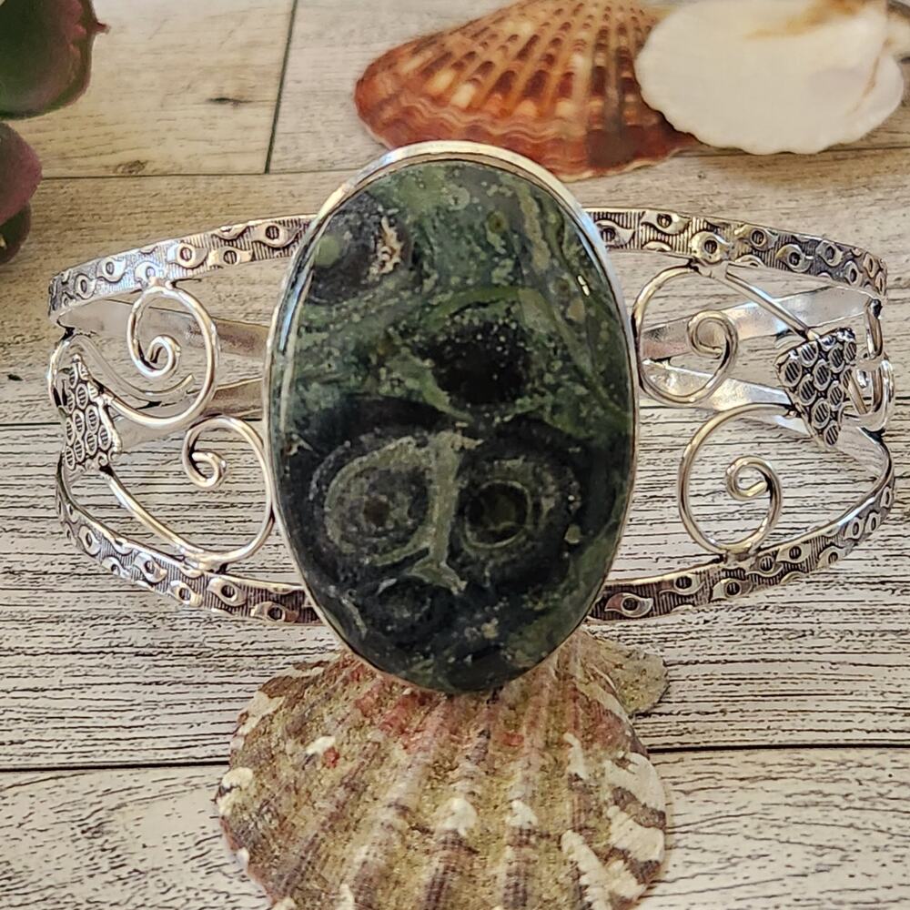 Crocodile Jasper Sterling Silver Cuff Bracelet - Untamed Southwestern Beauty